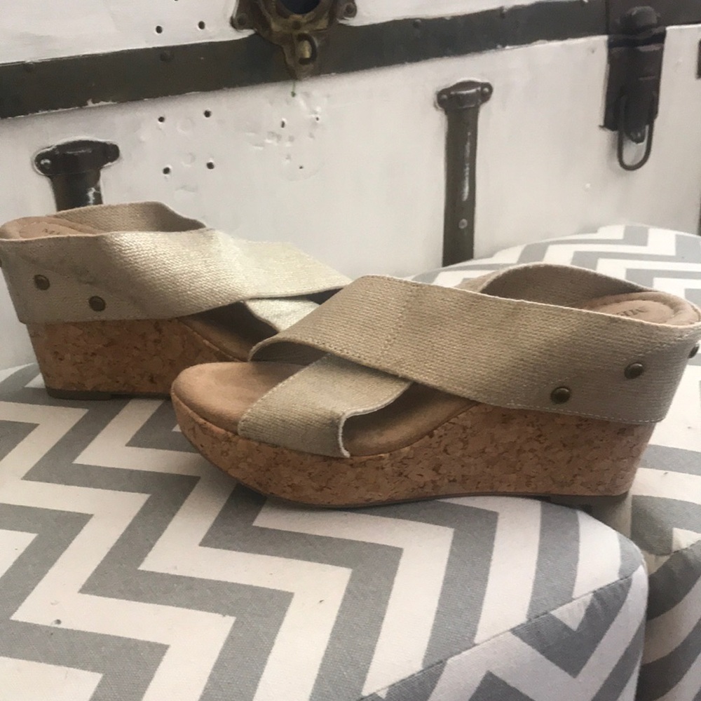 Merona Champaign cork wedges.